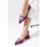 Mio Gusto Claudia Purple Color Women's Short Heeled Shoes Open Back Satin Fabric with Crystal Stone Buckle. Cene