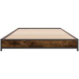 vidaXL Posteljni okvir dimljeni hrast 100x200 cm inž. les in kovina, (21128130) | Shoptok.si