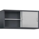 C+P ACURADO zgornja omarica z drsnimi vrati, 2 polici, VxŠxG 790 x 1600 x 500 mm, črno sive / aluminijasto bele barve | Shoptok.si