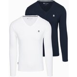 Ombre Set of men's SLIM FIT longsleeves with V neckline and logo 2-pack Cene