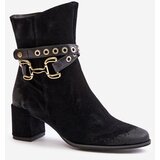 Maciejka Women's Suede Ankle Boots on Heel with Decorative Strap Black Cene