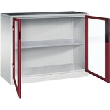 C+P Omara s krilnimi vrati z akrilnim steklom, VxŠxG 1000 x 1200 x 500 mm, 1 polica, svetlo sive / rubinasto rdeče barve | Shoptok.si