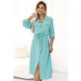 numoco basic 531-2 Midi shirt dress with gold buttons and ties - mint | Shoptok.si