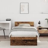 vidaXL Posteljni okvir brez vzmetnice z naslonom Stari les 75x190 cm | Shoptok.si