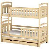 Molarem Home Drveni dječji krevet na kat Viki s tri kreveta i ladicom - svijetlo drvo - 200x90 cm - Madrac PE pjena 8 cm-spužvasti madrac | shoptok.hr