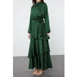Trendyol Dark Green Skirt Tiered Satin Woven Evening Dress/Evening Dress
