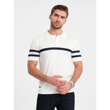 Ombre Men's soft knit polo shirt with contrasting stripes - white Cene