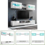 The Living Store Stenska TV enota 5-delna z LED osvetlitvijo visok sijaj bela - Stenska TV Enota, (21740577) | Shoptok.si