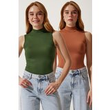  Women's Dark Green Camel High Neck Sleeveless Cijene