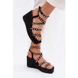 Boto Wedge Sandals For Women With Decoration On Straps Black Lunara Cene