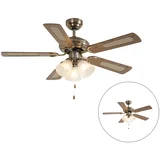 Medeninasti stropni ventilator z lesnim potiskom in ratanom 108 cm s potegom - Mistral Lia