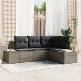 vidaXL 4-delni vrtni kavč set z blazinami siva poli ratan | Shoptok.si