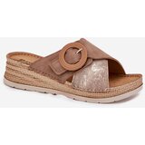 Inblu Wedge Sandals For Women With Decorative Buckle Brown | ePonuda.com