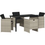 vidaXL 5-delni vrtni jedilni set s blazinami svetlo siva poli ratan, vrtna miza črna 140x80x73 cm kaljeno steklo | Shoptok.si