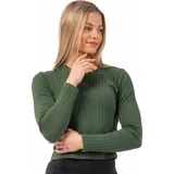 NEBBIA Organic Cotton Ribbed Long Sleeve Top Dark Green XS