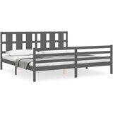 The Living Store Posteljni okvir z vzglavjem siv 200x200 cm trden les - Posteljni Okvir, (21530821) | Shoptok.si