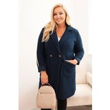 Kesi Włoski Plus Size women's coat made of faux shearling with pockets dark denim | Shoptok.si