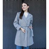 Gemre Elegant Gray Oversized Belted Coat Bahera | Shoptok.si