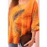 Kesi Włoski Women's cotton blouse with leaves with roll-up sleeves orange | shoptok.hr