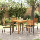 vidaXL 5-dijelni set za blagovanje u vrtu crna poli rattan akacija, složive stolice za vrt s jastučićima 2 kom crna poli rattan | shoptok.hr