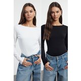 Trendyol Black-Ecru Double Pack Boat Neck Fitted Knitted Blouse | Shoptok.si