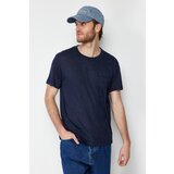 Trendyol Navy Blue Men's Regular/Normal Cut Pocket Linen Look Short Sleeve T-Shirt Cene