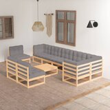 The Living Store Vrtna sedežna garnitura 10-delna z blazinami trdna borovina - Vrtna Sedežna Garnitura, (21479059) | Shoptok.si