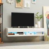 HOMCOM viseča TV omarica 65'' max z LED lučmi, 2 zložljivi omarici, odprtine za vijake, iz iverne plošče, 150x40x30cm, beli sijaj, (20745686)