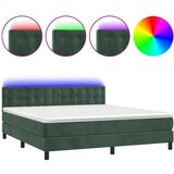vidaXL Krevet box spring s madracem LED tamnozeleni 180x200 cm baršun | shoptok.hr