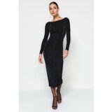 Trendyol Black Form-fitting Unlined Knitted Elegant Evening Dress with Accessories Cene