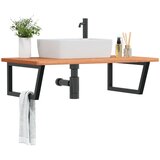  Zidna polica za umivaonik od čelika i masivne bukovine Smeđa 100 x 60 x 2.5 cm | shoptok.hr