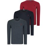 Dewberry TRIPLE SET T8587 V-NECK MEN'S SWEATSHIRT-BLACK-ANTHRACITE-BURGUNDY | Shoptok.si