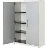 mauser Omara s krilnimi vrati, VxŠ 1516 x 1000 mm, jeklena plošča, 3 police, čista bela / aluminijasto siva / čista bela | Shoptok.si