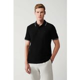Avva Men's Black 100% Cotton Jacquard Regular Fit 2 Button Polo Neck T-shirt cene