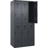 C+P Dvonadstropna garderobna omara Evolo PLUS, 3 deli, sive barve, Š 900 mm, talni drsniki, vrtljiv zapah | Shoptok.si