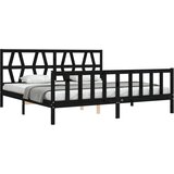  Okvir za krevet s uzglavljem crni 200 x 200 cm od masivnog drva | Eponuda.com