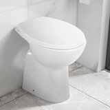 vidaXL Visoka WC školjka brez roba počasno zapiranje 7 cm višja bela | Shoptok.si