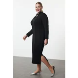 Trendyol Curve Black Maxi Length Zipper Collar Knitted Sweatshirt Dress