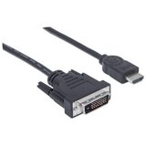 Manhattan HDMI to DVI-D 24+1 Cable, 1.8m, Male to Male, Black, Equivalent to HDMIDVIMM6, Dual Link, Compatible with DVD-D, Lifetime Warranty, Polybag | shoptok.hr