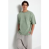 Trendyol Limited Edition Green Oversize/Wide Cut Faded Effect 100% Cotton Thick T-Shirt Cene