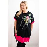 Kesi Włoski Fuchsia Plus Size women's tunic with floral pattern and decorative pearls | shoptok.hr
