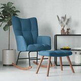 vidaXL gugalni stol s stolčkom moder žamet | Shoptok.si