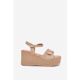 Boto Wedge Heeled Sandals With Buckle Khaki Liniella | shoptok.hr