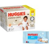 Huggies Pelene Extra Care Box 4, 8-16kg, 76 komada+Vlažne maramice Pure, 56 komada Cene