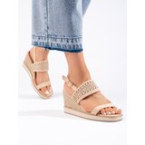 Shelvt Beige women's wedge sandals Cene