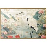  Plakat - Over the Asian Pond - illustration in the Japanese print style featuring a heron 90x60 Zlatni okvir | shoptok.hr
