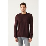 Avva Men's Burgundy Crew Neck Front Textured Standard Fit Normal Cut Knitwear Sweater Cene