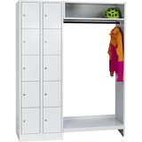 Wolf Garderobni sistem s predelki za zaklepanje, 10 predelkov levo, 10 obešalnikov za obleke, skupna širina 1470 mm, širina predelka 298 mm, svetlo si | Shoptok.si