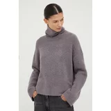 Samsoe Samsoe Vuneni pulover za žene, boja: siva, topli, s dolčevitom