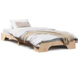 vidaXL Posteljni okvir Naravna barva Trdno borovo les 90 x 190 cm | Shoptok.si